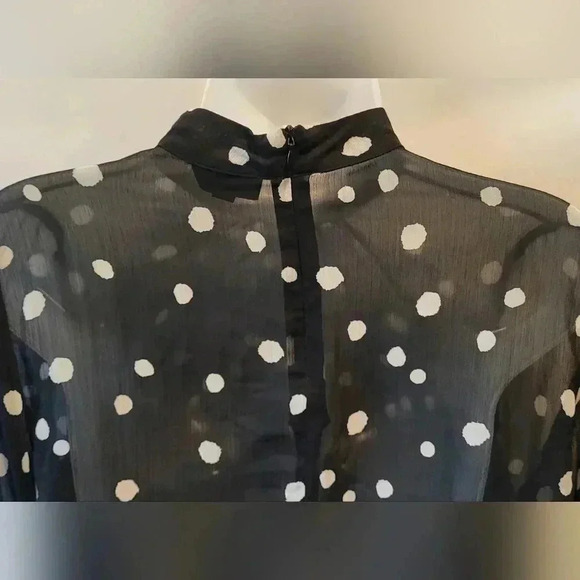 Topshop Black & White Polka Dot Mock Neck Sheer Long Sleeve 6 - Picture 5 of 10